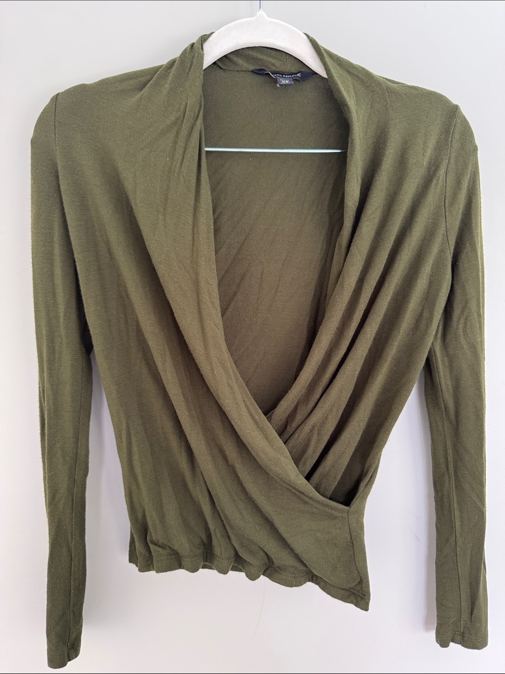 Banana Republic Olive Green Draped Wrap Long Sleeve Top